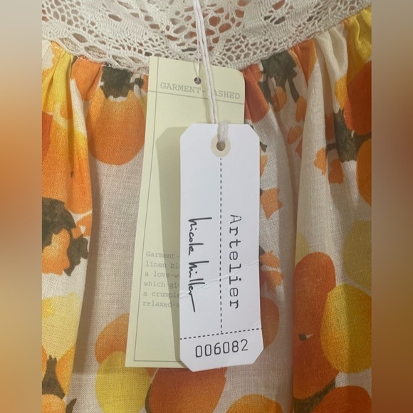 NWT Nicole Miller Artelier Puff sleeve, orange print, linen blend blouse.Size XL - Picture 12 of 13